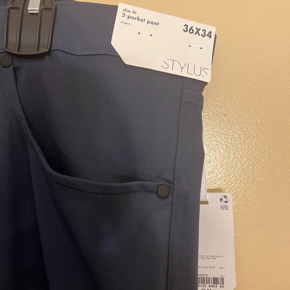 Stylus 5 Pocket Pant Mens Slim Fit Flat Front Pant Size 36x34, Blue - Picture 5 of 7
